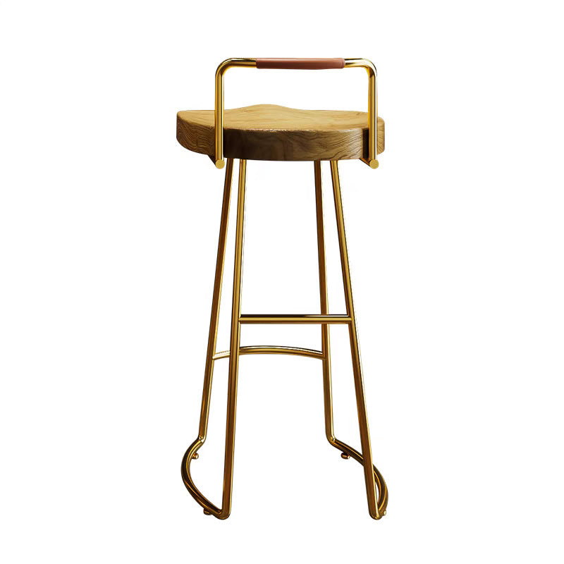 Moderner minimalistischer Barhocker aus Eisen und Kiefernholz in quadratischer Form mit niedriger Rückenlehne für das Esszimmer 