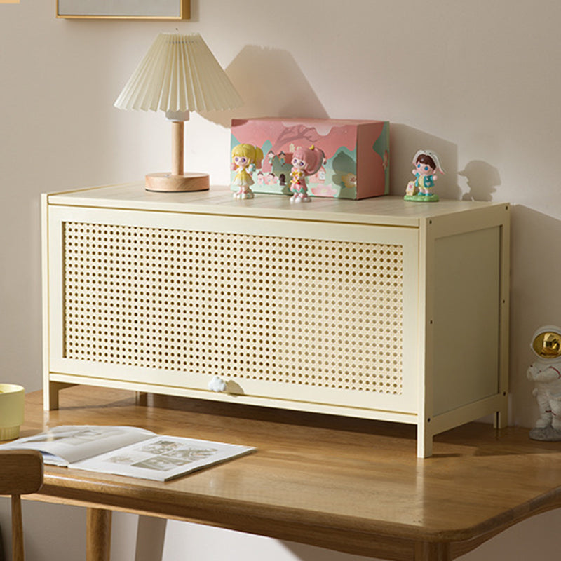 Armoire de rangement rectangulaire blanche en MDF bambou au design moderne et épuré, avec porte rabattable en rotin, 2 à 5 niveaux, pour salon et bureau 
