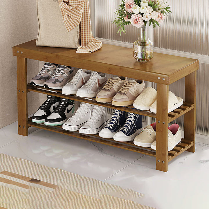 Moderner minimalistischer rechteckiger Heather Bambus Schuhschrank mit 2 Regalen für Eingangsbereiche 