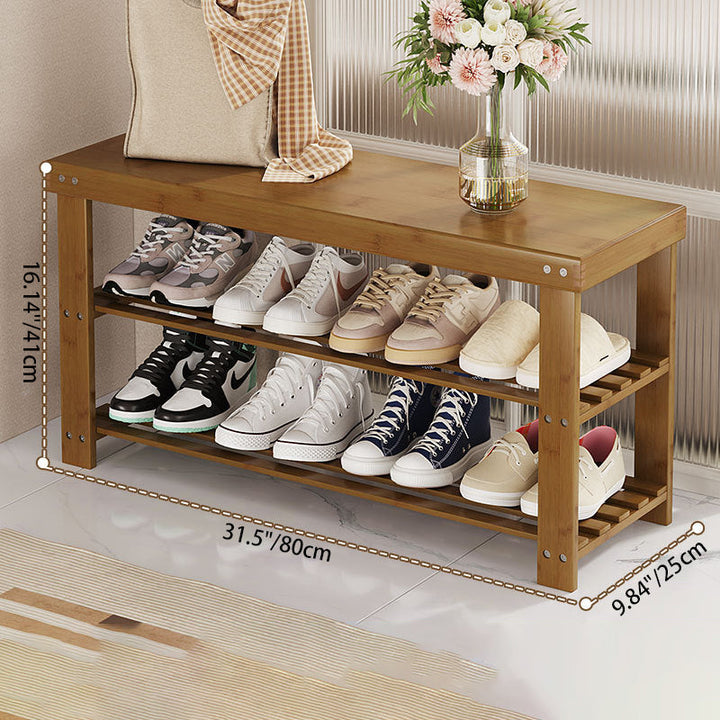 Moderner minimalistischer rechteckiger Heather Bambus Schuhschrank mit 2 Regalen für Eingangsbereiche 