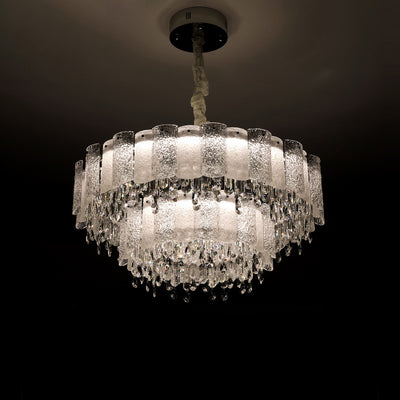 Traditionelle französische runde Ripple-Metallkristallglas-LED-Kronleuchter für Wohnzimmer 