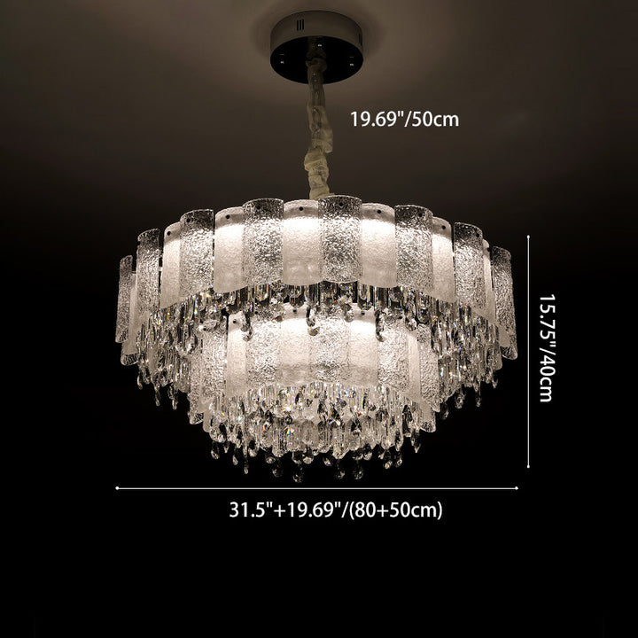 Traditionelle französische runde Ripple-Metallkristallglas-LED-Kronleuchter für Wohnzimmer 