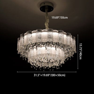 Traditionelle französische runde Ripple-Metallkristallglas-LED-Kronleuchter für Wohnzimmer 