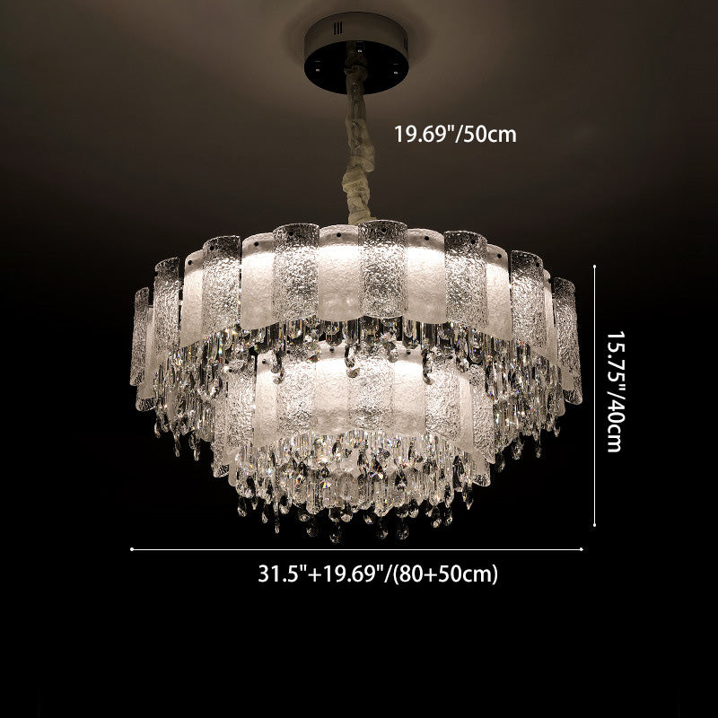 Traditionelle französische runde Ripple-Metallkristallglas-LED-Kronleuchter für Wohnzimmer 