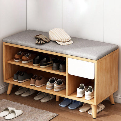 Rangement de chaussures en bois massif en lin de coton scandinave contemporain 2-rangements pour entrées 