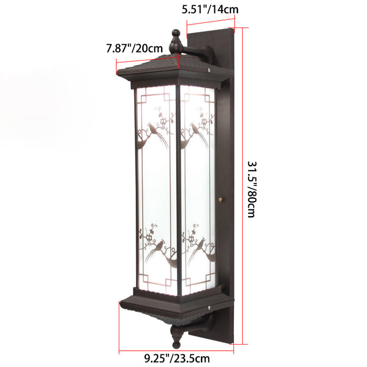 Traditionelle chinesische rechteckige Aluminiumglas-Solar-LED-Wandleuchterlampe für Garten