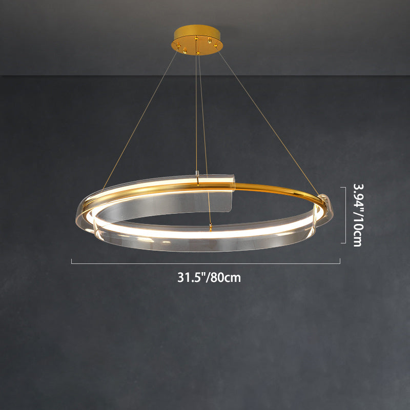 Zeitgenössischer nordischer Kreis-Rundrohr-Aluminium-Acryl-LED-Kronleuchter für Wohnzimmer 