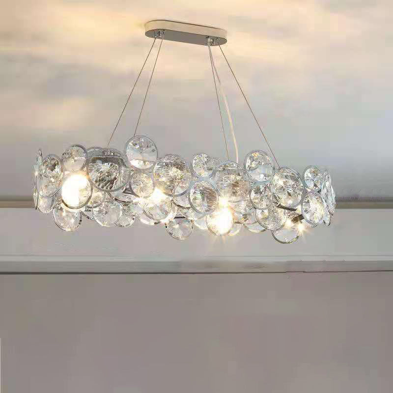 Lustre moderne de luxe à disques en cristal à niveaux, abat-jour rond en acier inoxydable, 8/12 lumières pour salon 
