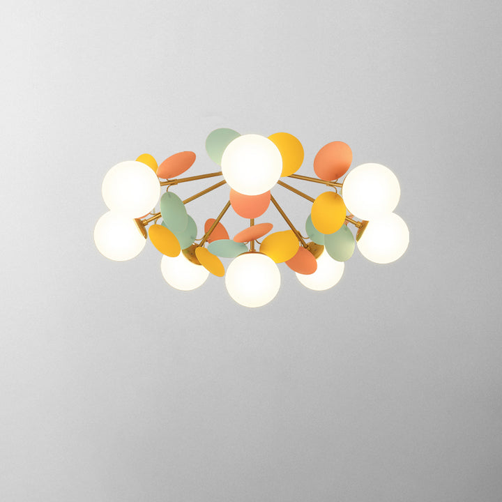 Zeitgenössische nordische Eisen Acrylglas Blume Zweig Runde Kugel 4/6/8 Licht Halbbündige Montage Deckenleuchte für Wohnzimmer 