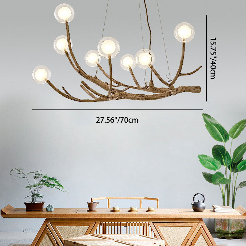 Contemporary Creative Ball-in-Ball Tree Branch Hardware Glass 8/12/16/20-Light Chandelier For Living Room