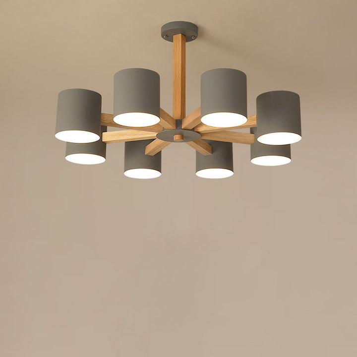 Lustre contemporain en bois rond scandinave avec matériel pour 6/8 lumières pour salon 