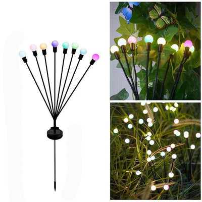 ضوء LED خارجي بلاستيكي صغير كروي الشكل متعدد الرؤوس بتصميم زهري مقاوم للماء يعمل بالطاقة الشمسية للحديقة 