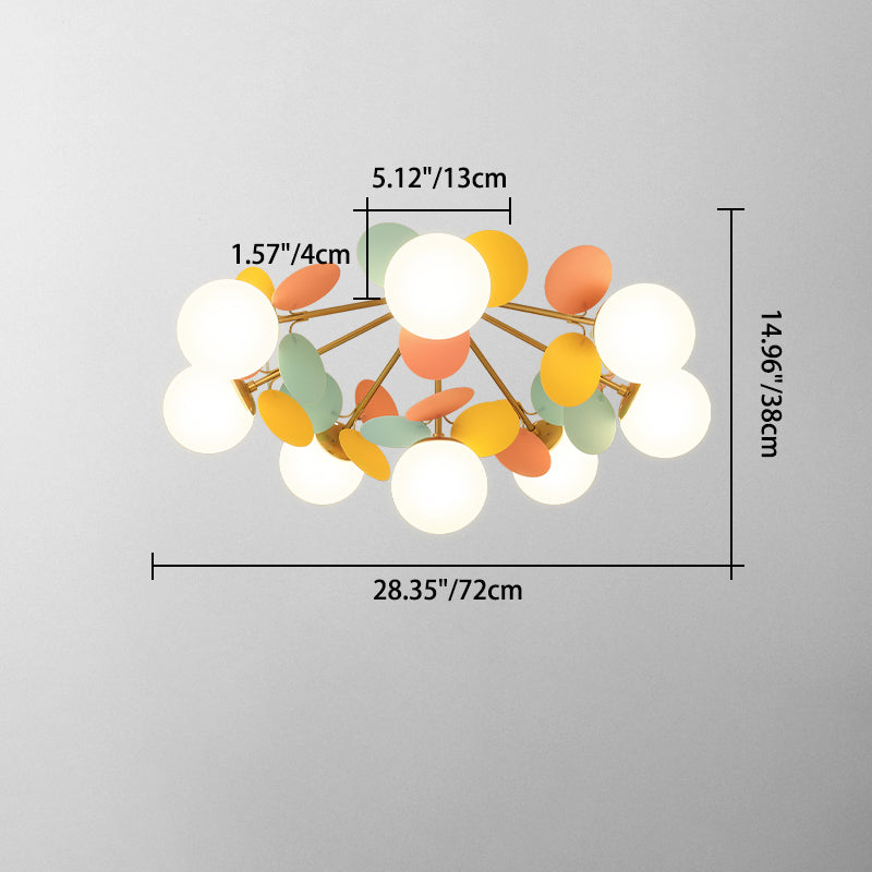 Zeitgenössische nordische Eisen Acrylglas Blume Zweig Runde Kugel 4/6/8 Licht Halbbündige Montage Deckenleuchte für Wohnzimmer 