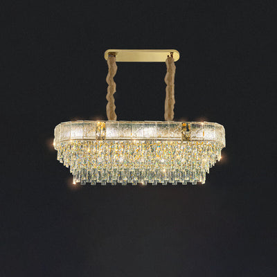 French Luxury Oval Crystal String Hardware 10/11/21-Light Chandelier