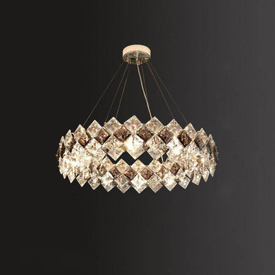 Lustre contemporain en cristal de luxe avec matériel plaqué en cercle de diamant 5/6/7/8/10/14 lumières pour salon 