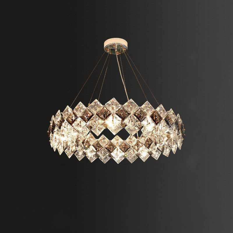 Lustre contemporain en cristal de luxe avec matériel plaqué en cercle de diamant 5/6/7/8/10/14 lumières pour salon 