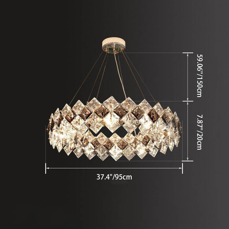 Lustre contemporain en cristal de luxe avec matériel plaqué en cercle de diamant 5/6/7/8/10/14 lumières pour salon 