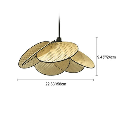 Traditionelle japanische Rattan-Pendelleuchte in Blumenform mit 1 Licht für Wohnzimmer 
