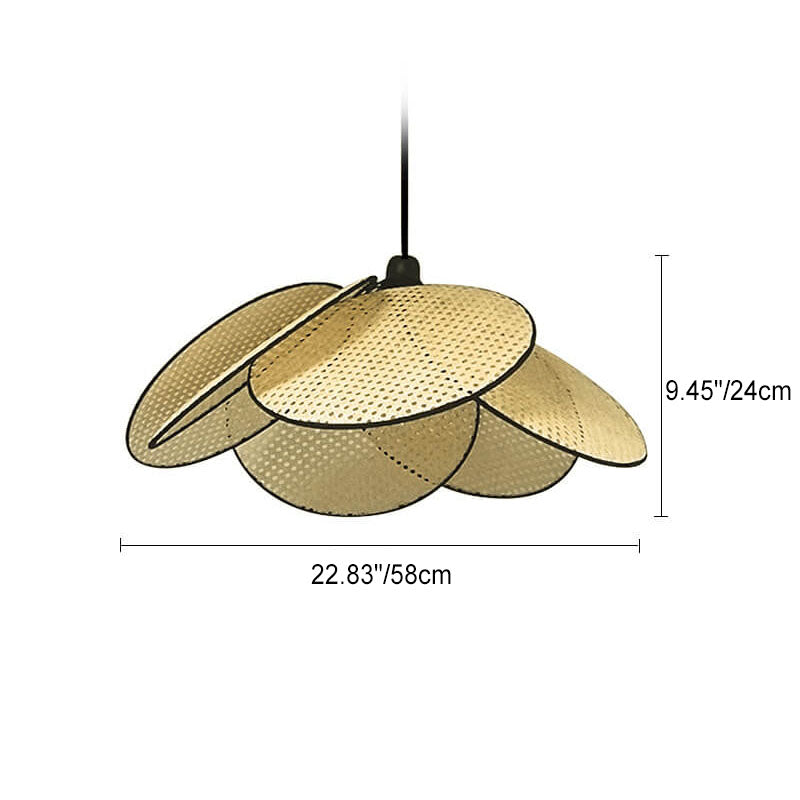 Traditionelle japanische Rattan-Pendelleuchte in Blumenform mit 1 Licht für Wohnzimmer 