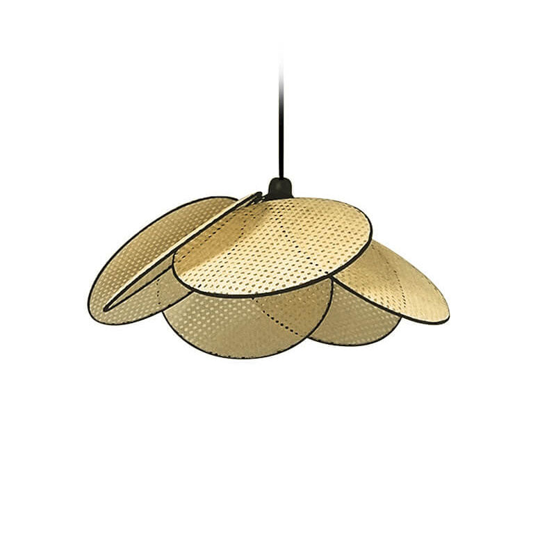 Traditionelle japanische Rattan-Pendelleuchte in Blumenform mit 1 Licht für Wohnzimmer 