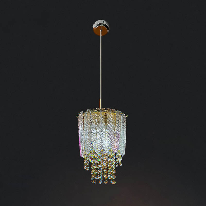 Suspension moderne en cristal cylindrique à 1 lumière pour salon 
