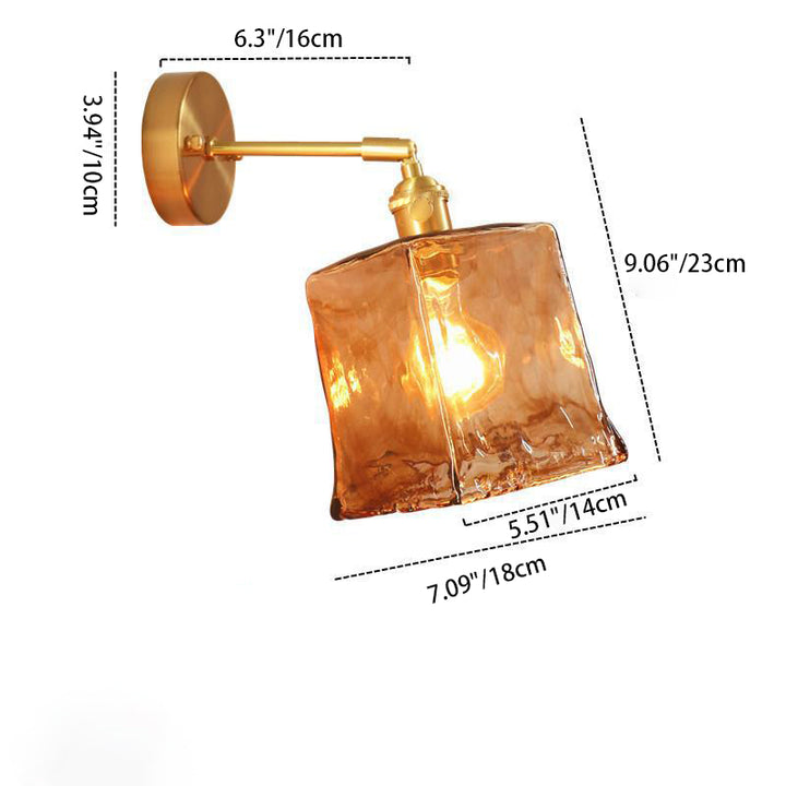 Modern Minimalist Eclectic Amber Glass Brass Iron Geometric 1-Light Wall Sconce Lamp For Living Room