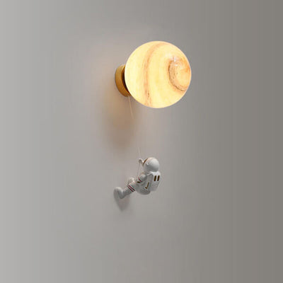 Contemporary Creative Orb Astronaut Iron Resin 1-Light Wall Sconce Lamp For Bedroom
