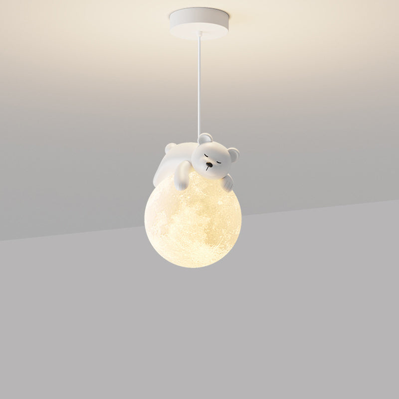 Lámpara colgante contemporánea creativa de resina con forma de conejo y luna de 1 luz para niños, para sala de estar 
