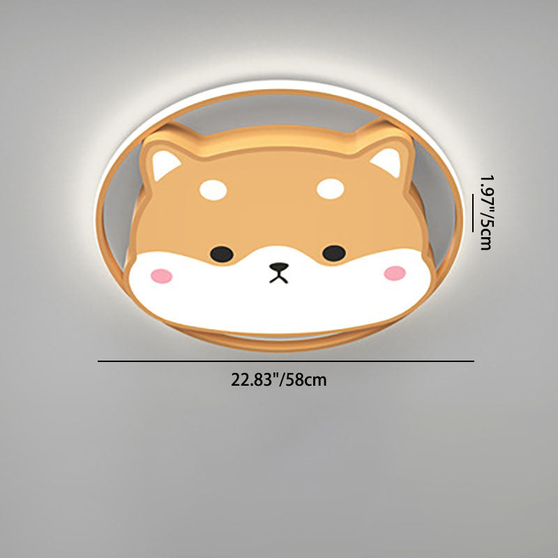 Luz de techo LED montada al ras acrílica para niños con diseño contemporáneo y creativo de Shiba Inu para dormitorio 