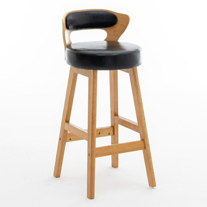 Modern Simplicity Round PU Leather Rubberwood Bar Stool Low Back Footrest For Dining Room