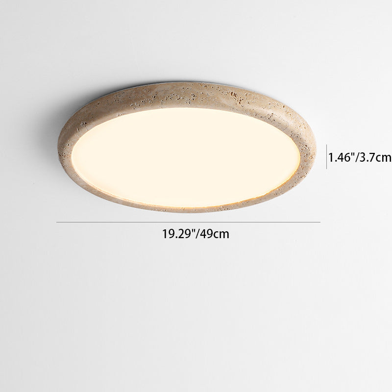 Traditional Japanese Round Yellow Travertine Acrylic LED Flush Mount Ceiling Light For Living Room