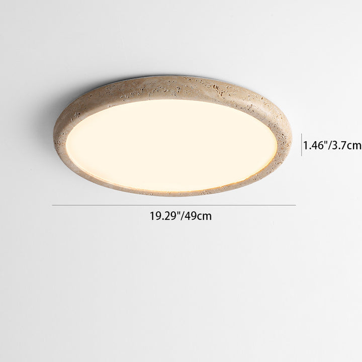 Traditional Japanese Round Yellow Travertine Acrylic LED Flush Mount Ceiling Light For Living Room