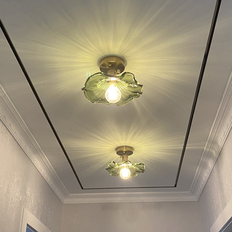Lustre semi-encastré moderne Art Déco en cuivre ondulé avec verre et 1 ampoule pour salon 