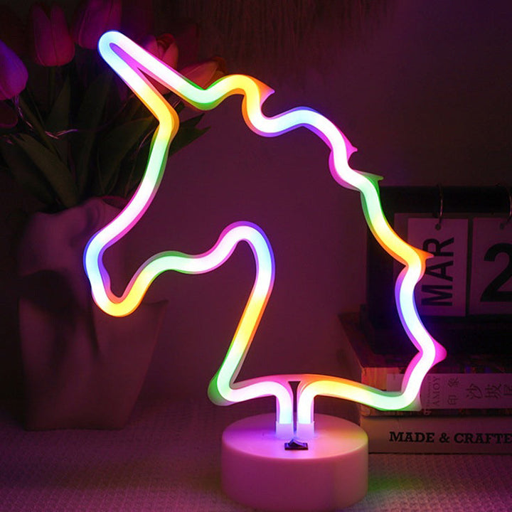 Lampe de table LED en acrylique plastique licorne arc-en-ciel créative contemporaine pour chambre 