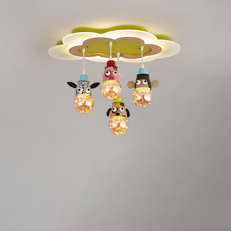 Modern Art Deco Cartoon Clouds Glass Iron LED Flush Mount Ceiling Light For Living Room