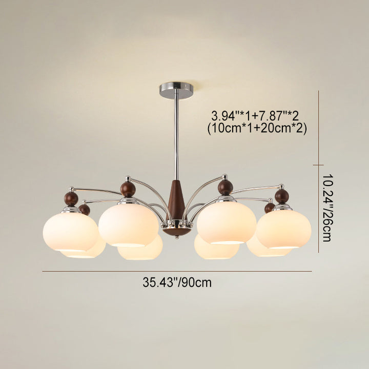 Modern Transitional Glass Round Shade Solid Wood Branch 3/5/6/8 Light Chandelier For Living Room