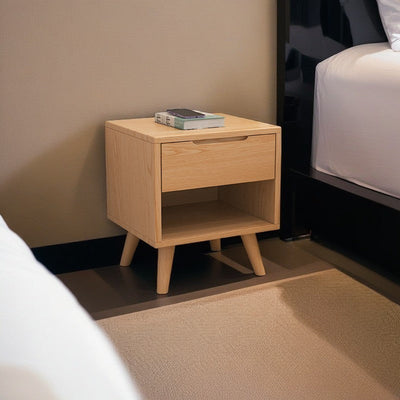 Table de nuit en bois de caoutchouc carré cubique rectangulaire moderne avec 1/2 tiroir pour chevet 