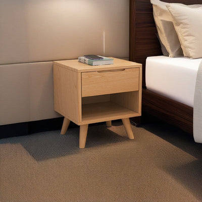Table de nuit en bois de caoutchouc carré cubique rectangulaire moderne avec 1/2 tiroir pour chevet 