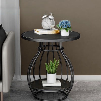 Table basse ronde contemporaine en forme de cage à oiseaux en métal inoxydable ardoise pour salon 