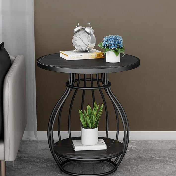 Table basse ronde contemporaine en forme de cage à oiseaux en métal inoxydable ardoise pour salon 