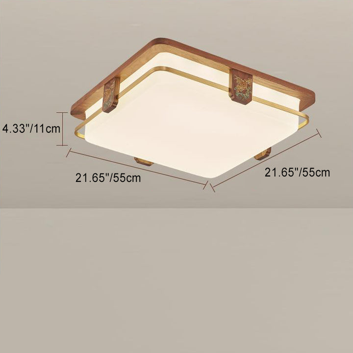 Luz de techo LED empotrada de acrílico, cobre, nogal chino tradicional, redonda, cuadrada, rectangular para sala de estar 