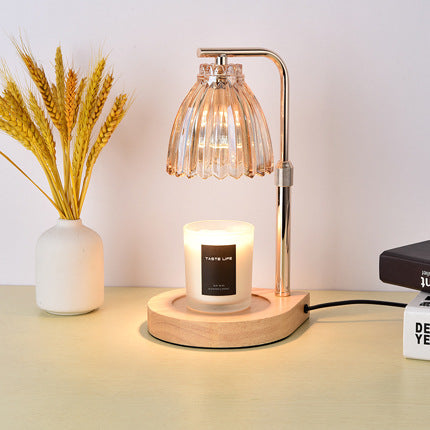 Lampe de table en verre en forme de fleur Art Déco moderne en fer et bois à 1 lumière avec cire fondue pour chambre 