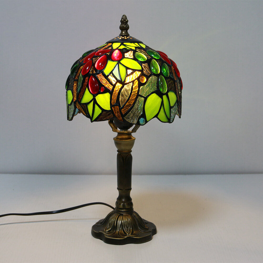 Vintage Tiffany Tierblumen Dekoration Buntglas Kuppel 1-Licht Tischlampe 