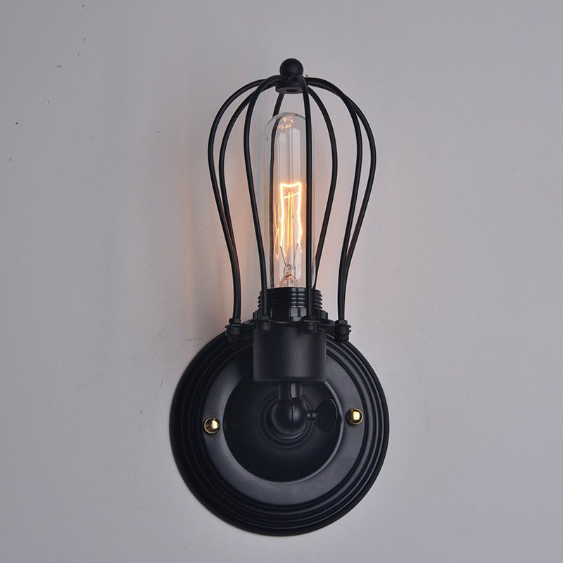 Lámpara de Aplique de Pared de 1 Luz de Jaula de Hierro Vintage Tradicional para Sala de Estar 