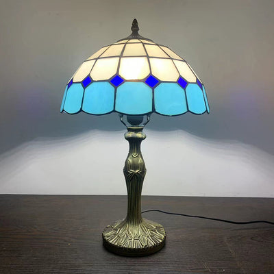 Traditional Tiffany Vintage Stained Glass Dome Aolly Base 1-Light Table Lamp For Home Office