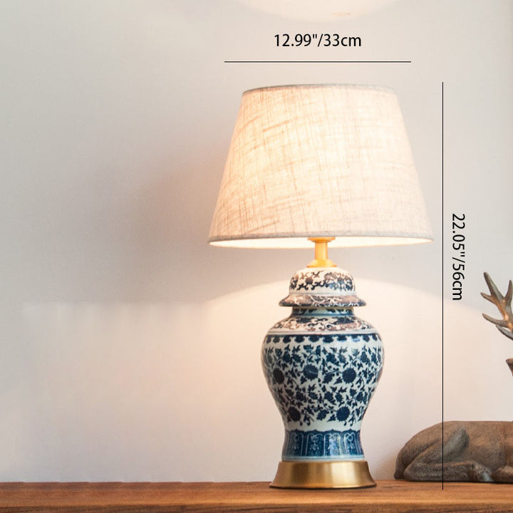 Lámpara de mesa de cerámica con base de jarrón chino tradicional de 1 luz para dormitorio 