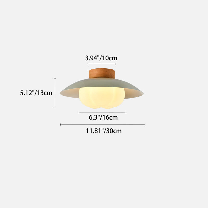 Contemporary Nordic Iron Wood PE Bowl 1-Light Flush Mount Ceiling Light For Hallway