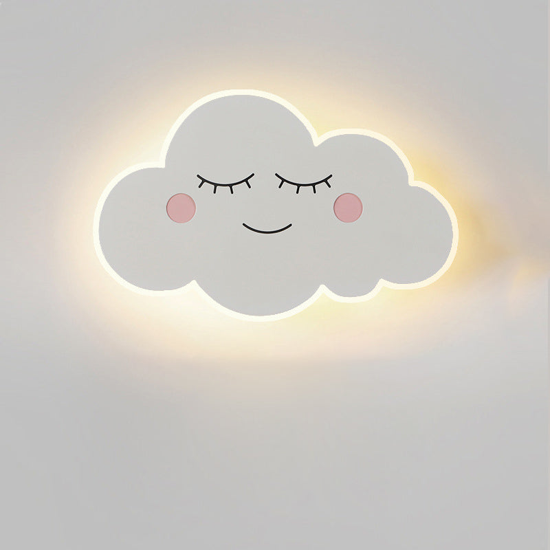 Lámpara de pared LED para niños con pantalla de acrílico de hierro en forma de nube sonriente creativa contemporánea para dormitorio 