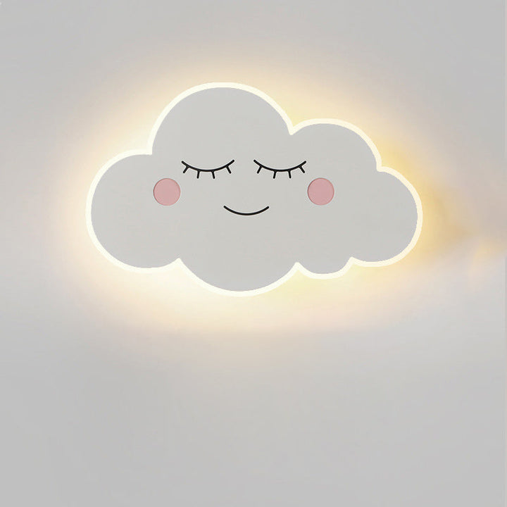 Lámpara de pared LED para niños con pantalla de acrílico de hierro en forma de nube sonriente creativa contemporánea para dormitorio 