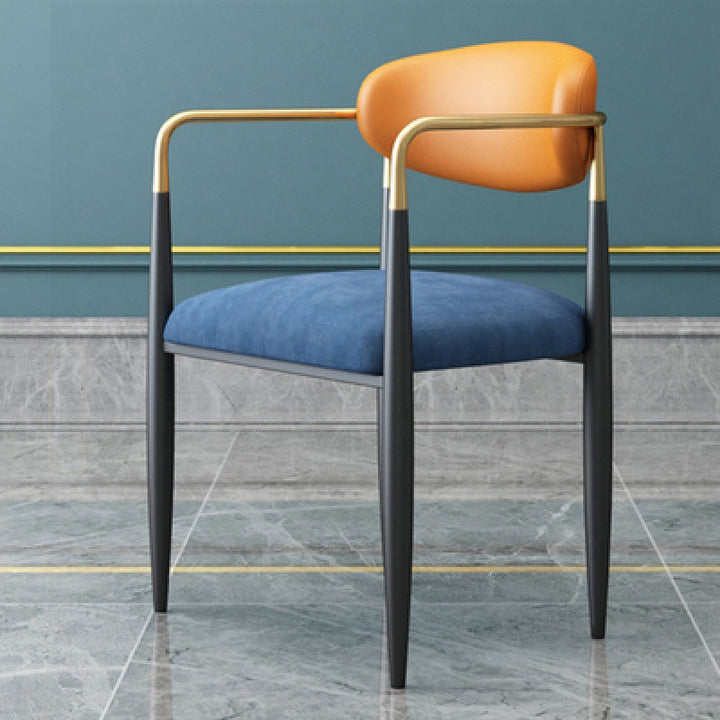 Contemporary Nordic Square Half Round Velvet PU Leather Carbon Steel Dining Chair Backrest Armrest For Dining Room